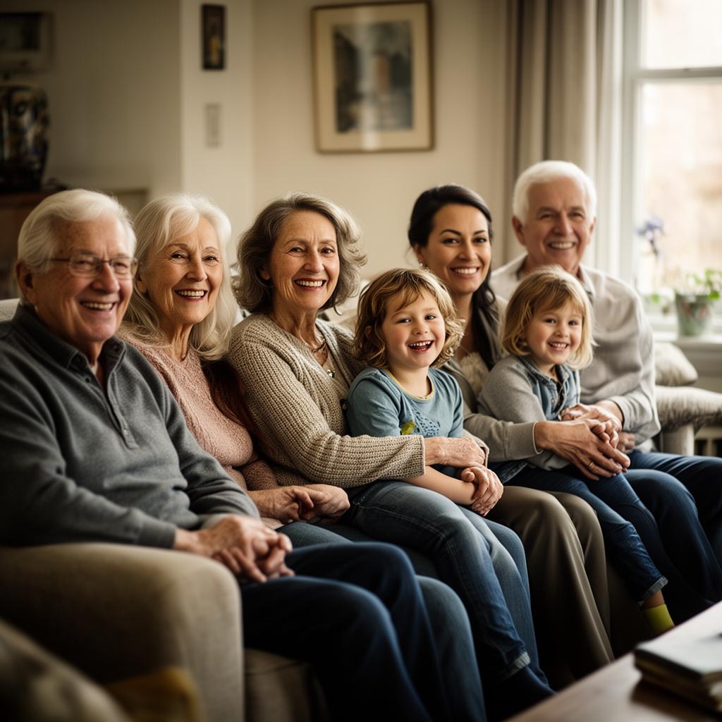 A warm multi-generational family conversation